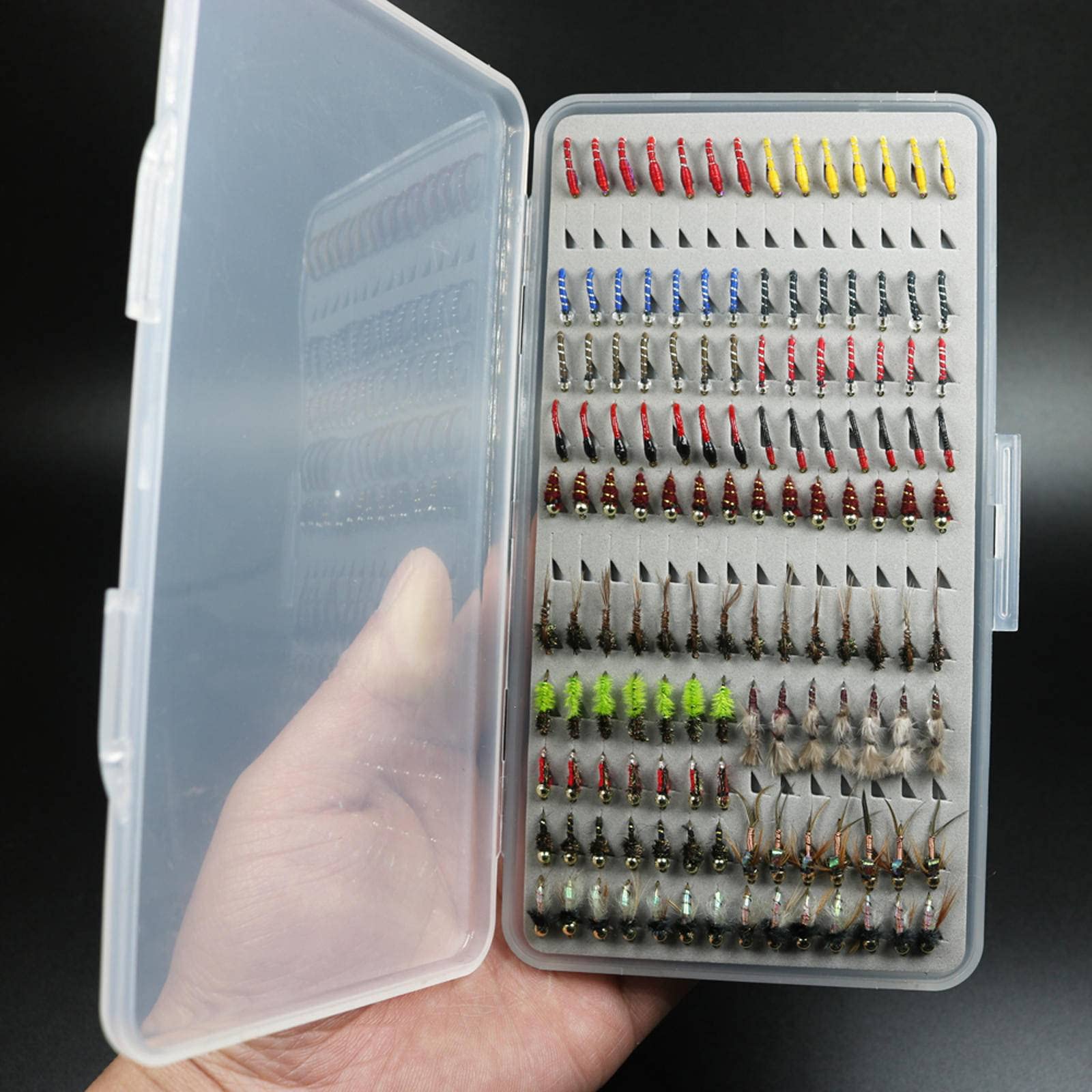 Lot de 133 mouches de pêche à la mouche ultra fines et portables avec boîte pour truite Lot de 133 mouches de pêche à la mouche ultra fines et portables avec boîte pour truite
