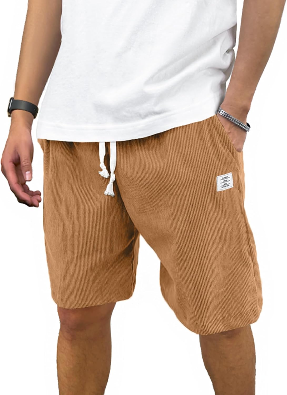 PLEPAN Mens Corduroy Shorts Casual Elastic Waist Drawstring Summer Beach Short PLEPAN Mens Corduroy Shorts Casual Elastic Waist Drawstring Summer Beach Short