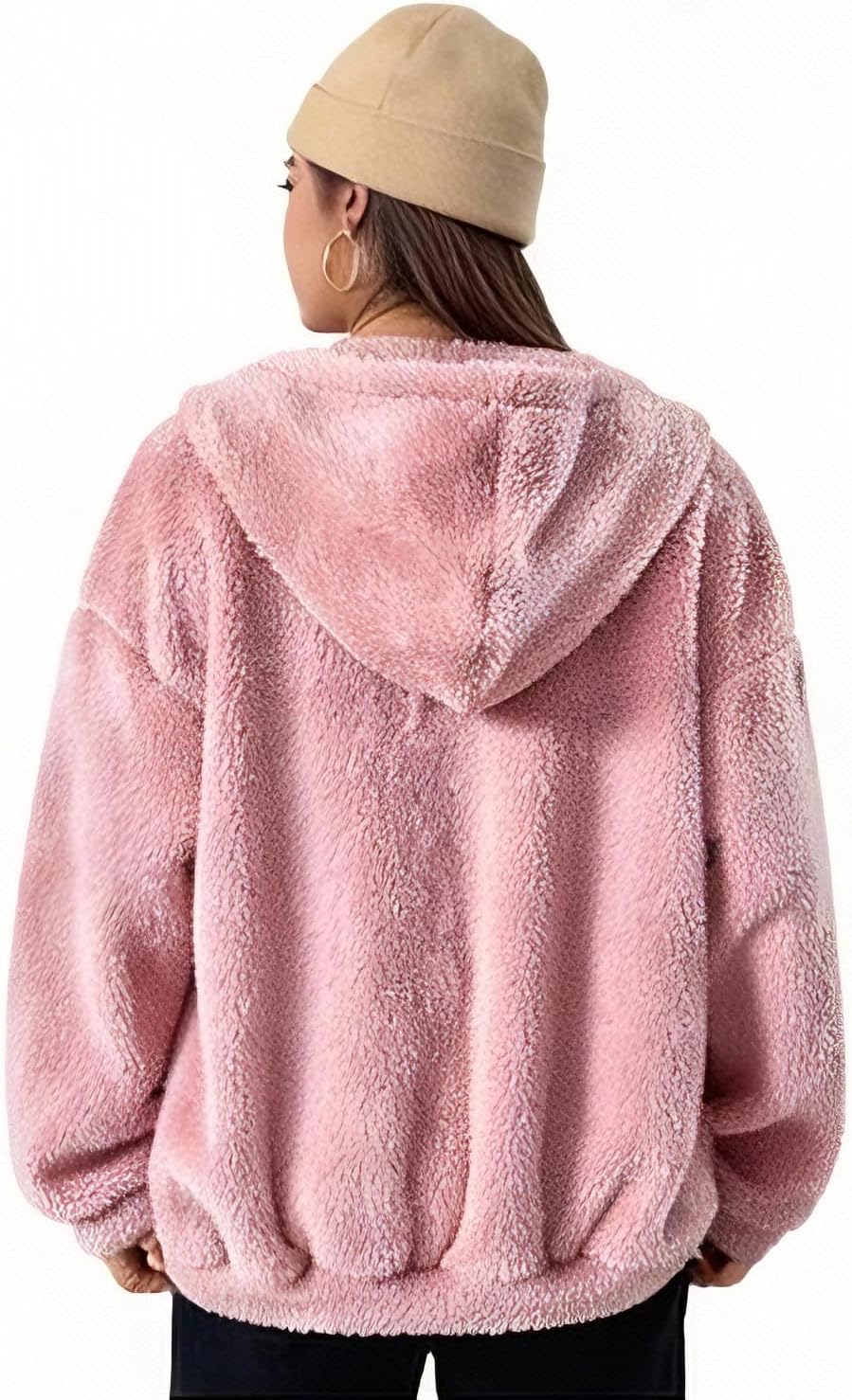 Womens Sherpa Fleece Hoodie Zip Up - Fuzzy Cozy Winter Warm Sweatshirt with Pockets Fluffy Athletic Hooded Jacket