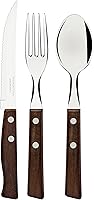 Vista 2 de Tramontina Cuchillos tradicionales resistentes con mango de madera natural de 8.3 pulgadas y tenedor de mesa de 7.5 pulgadas y cucharada de 7.5