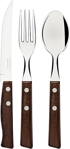 Miniatura 2 de Tramontina Cuchillos tradicionales resistentes con mango de madera natural de 8.3 pulgadas y tenedor de mesa de 7.5 pulgadas y cucharada de 7.5