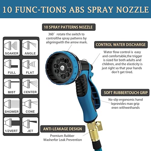 Miniatura 3 de Manguera de jardín de 50 pies, manguera de jardín flexible expandible de 2.5X, manguera de agua de látex retráctil ligera, boquilla rociadora de 10