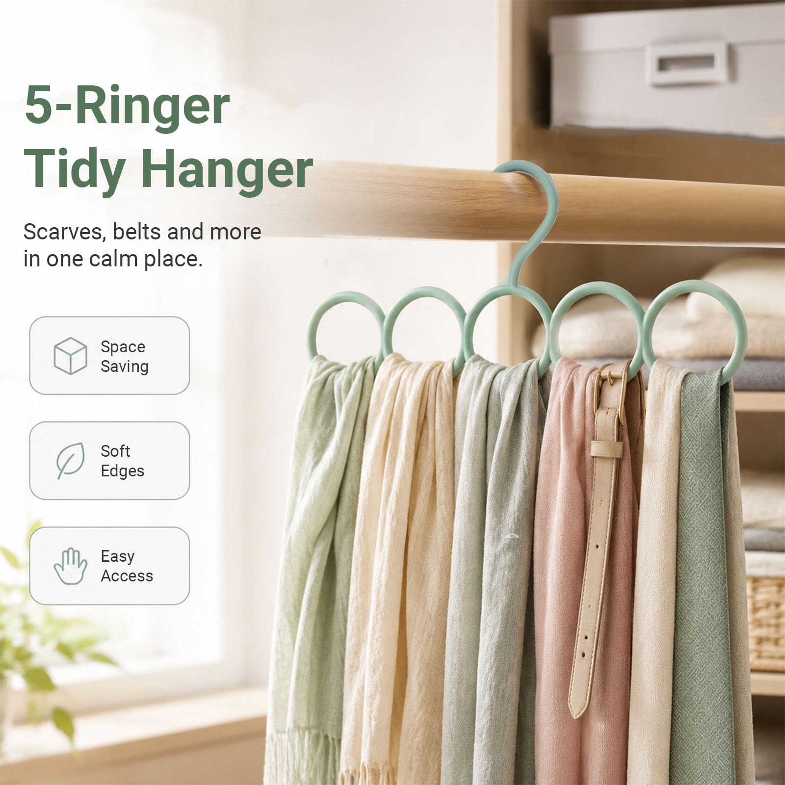 Coshar 5 Stück Schal-Kleiderbügel, Halter, Schal-Aufbewahrung, Organizer für Krawatten, Gürtel, Socken, Ringlochschlitze für platzsparend, Mehrzweck-Krawattengürtel-Organizer (2 weiß + 3 grün) Küche, Haushalt & Wohnen