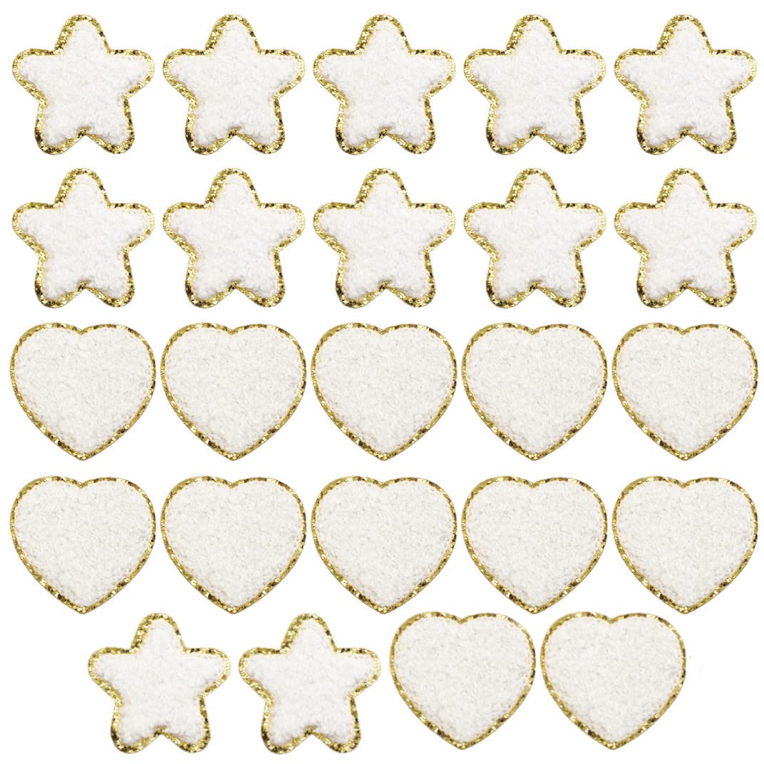 24 Pieces Star Chenille Patches,Cute Iron on Patches for Clothes,Iron on Heart Fabric Embroidered Patches for Women Backpack Hat Jacket Jean