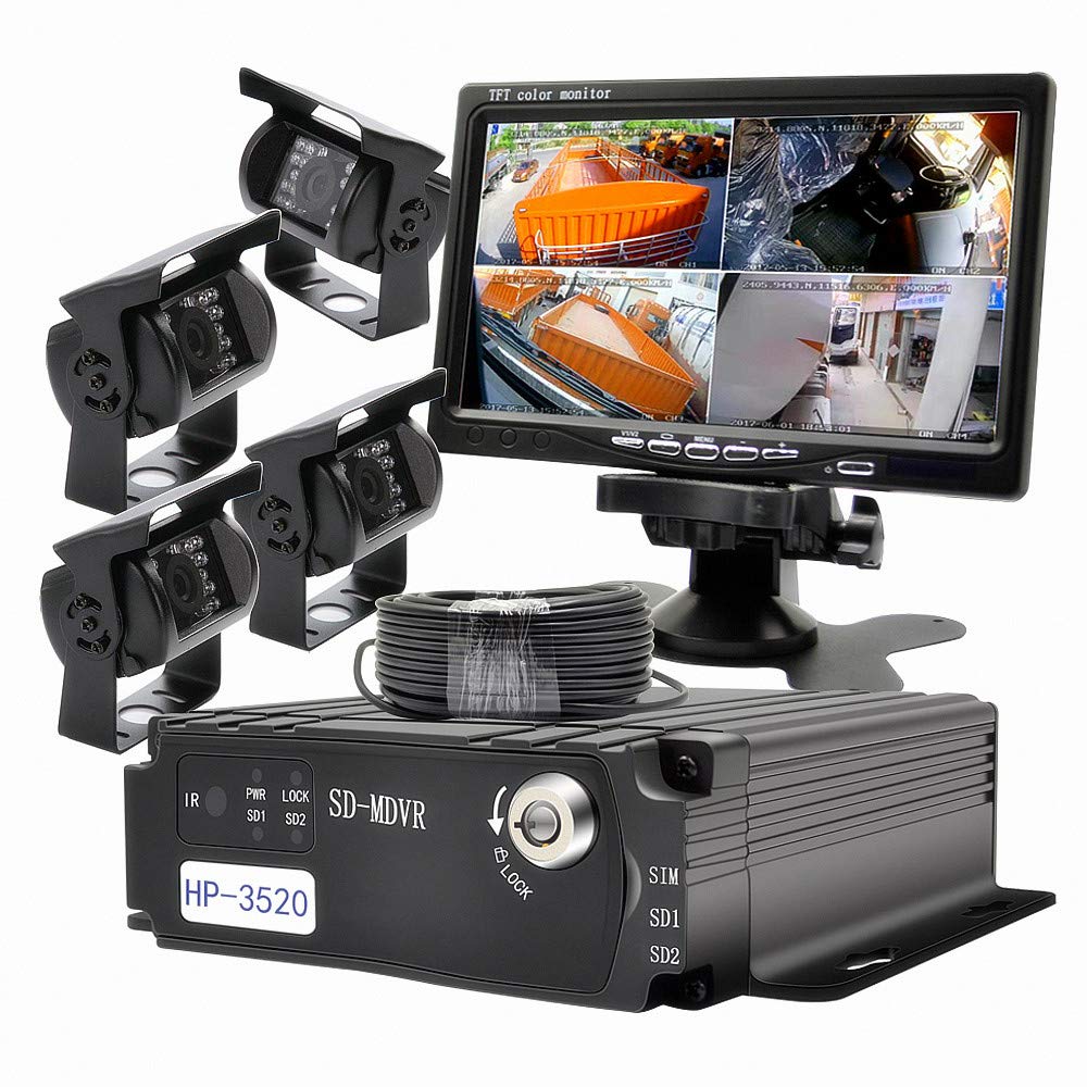 Wen&Cheng 4CH 720P Mobile AHD DVR Realtime Video/Audio Recorder with Remote Control + 4 pcs Waterproof 18 IR LED HD Camera + 7" TFT LCD Color Monitor + 4pcs Cables, Car Black Box Security System