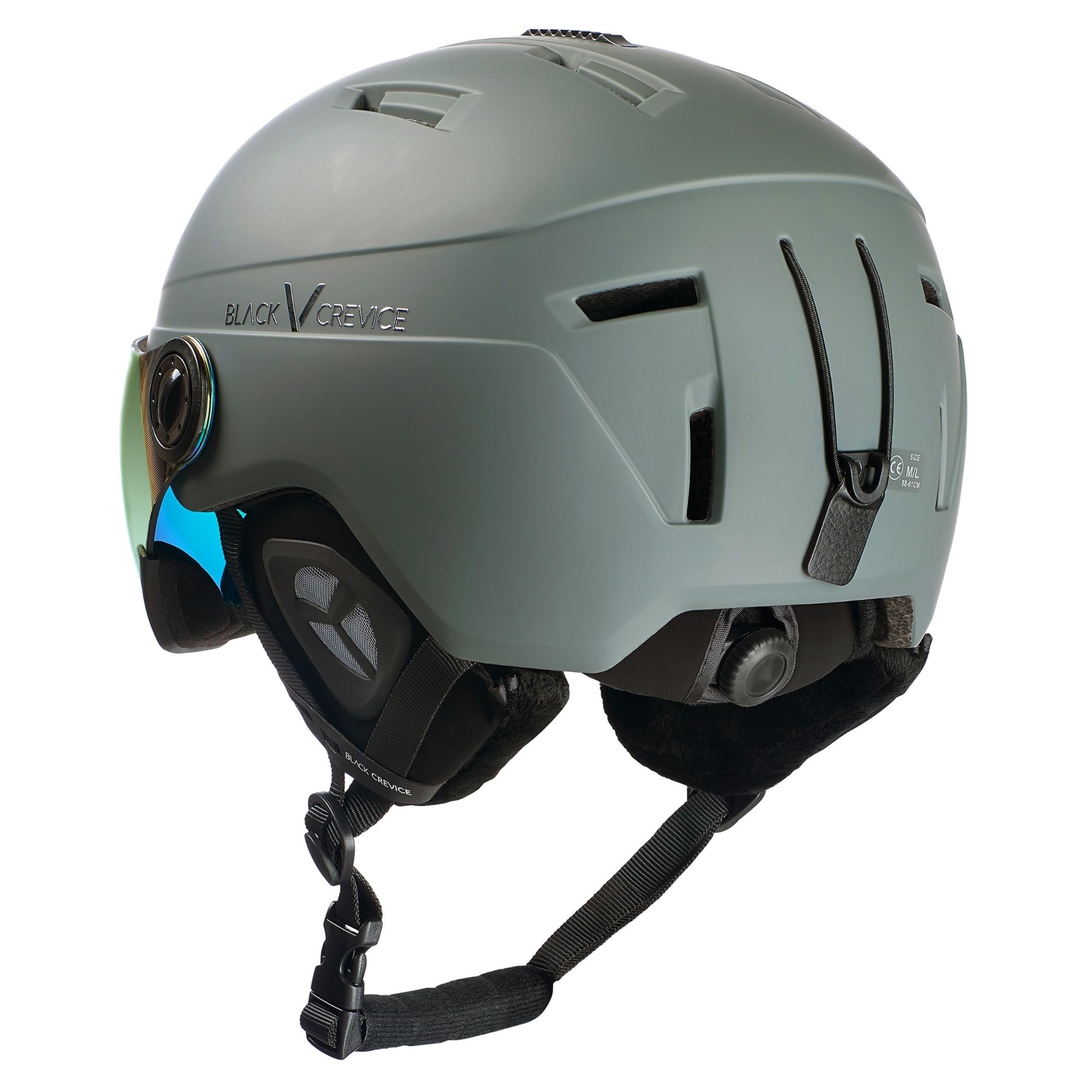 Black Crevice Skihelm Calgary I Skihelm mit Visier im Pilotenstyle I Skihelm Herren & Damen I Skihelm aus Polycarbonat I Atmungsaktiver Ski-Helm I Größenverstellbar