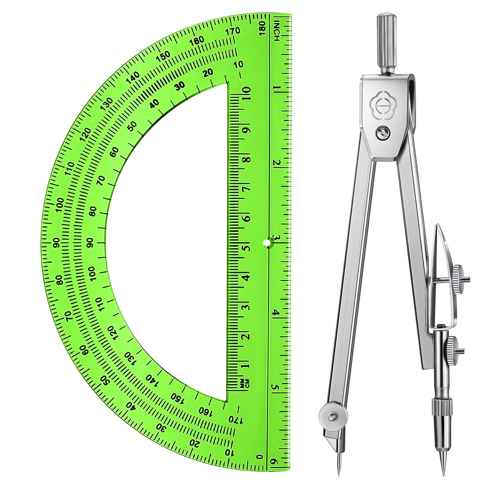 EBOOT Drawing Compass and 6 in Protractor Geometry Set, Green