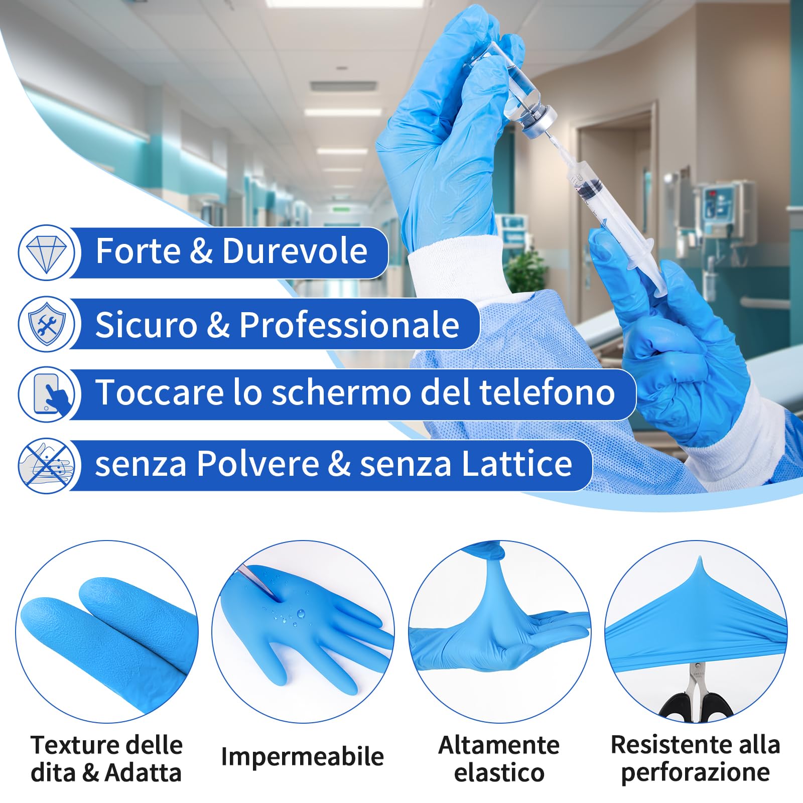 FINITEX Blu Guanti Monouso in Nitrile XL 1000pz, Multiuso Pulizia Alimentari Ambiti Medici senza Lattice & Polvere, 3.5mil