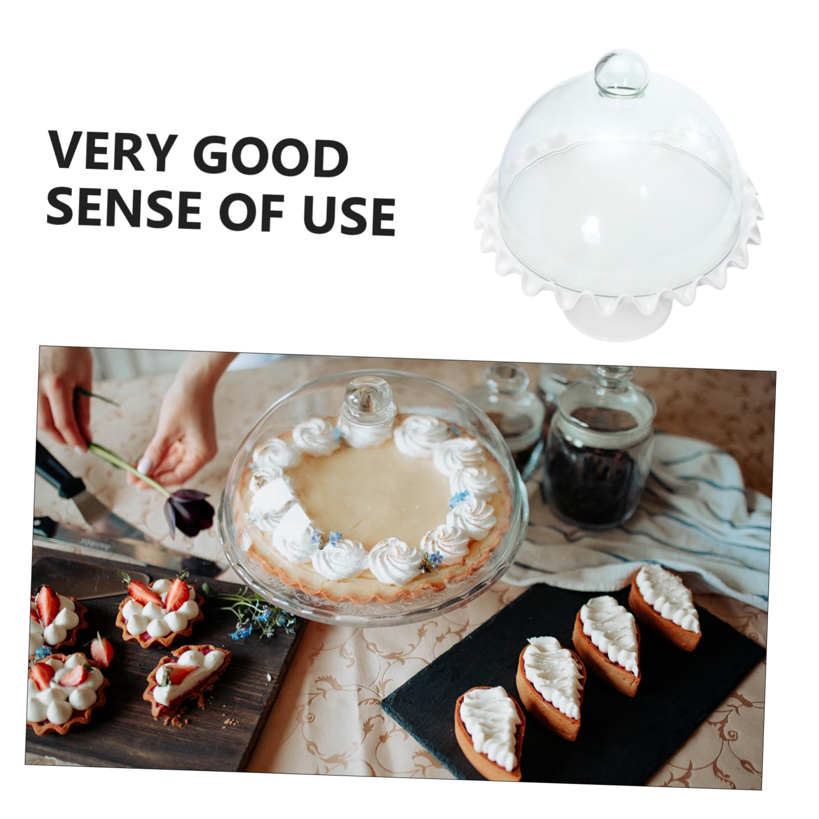 Couvercle à Gâteau en Verre Transparent avec Plateau Céramique, 1 Set