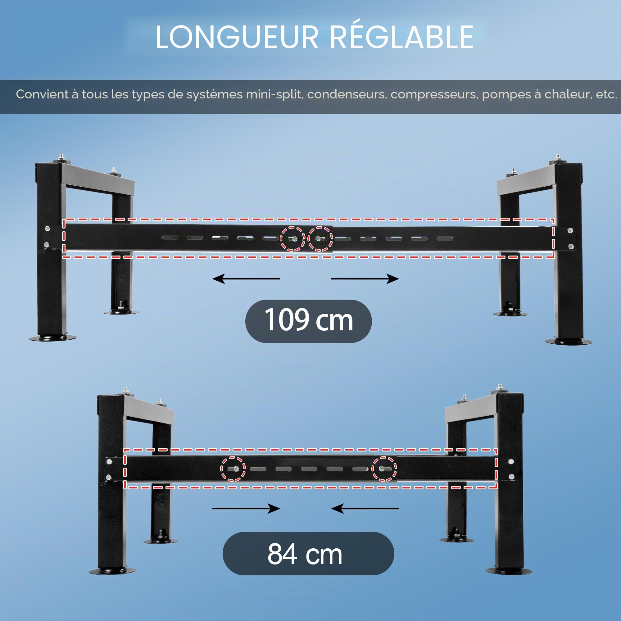 Cherbowingsol Pompe à chaleur climatiseur au sol console rack jusqu'à 350 kg 9000 - 60000 BTU GS 480 Noir