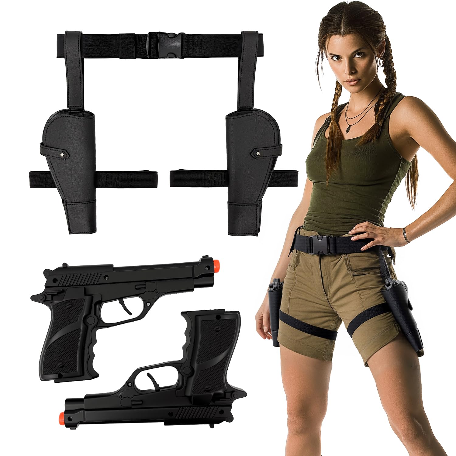 SeptCity Thigh Holster for Women, Adjustable Leg Holster and Belt for Pistols Swat Cop Cowboy Costume Set Cosplay Accessories for Halloween Theme Parties