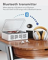 Vista 3 de CD Player with Bluetooth Transmitter, Nostalgic Retro Wood Music Player, Built-in Speakers-Bass Boost, FM Radio for Home/Wired&Remote Control-White