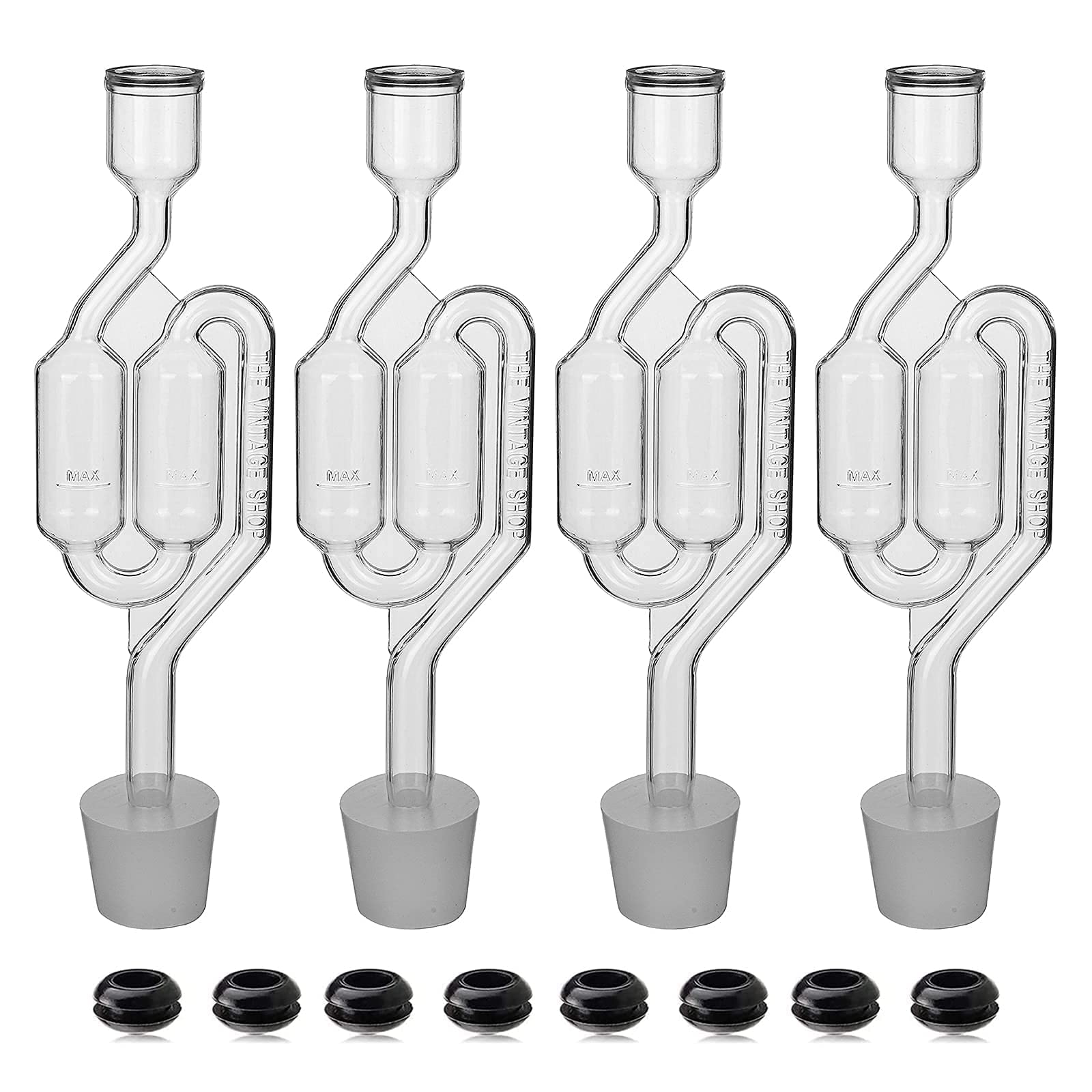 Bubble Airlock Set, 4 Airlocks for Fermenting, 4 Drilling 6 Stoppers