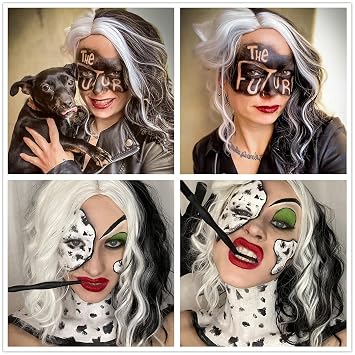 Ruina Black White Cruella Deville Wig for Cruella Costume Women R019BW