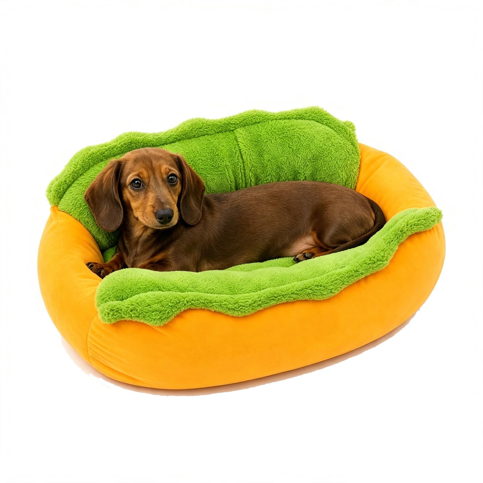 Adius Cuccia Hot Dog per Cane, Letto Hot Dog per Bassotto, con Fondo Antiscivolo, Cuscino Rimovibile e Lavabile per Piccoli Animali, per Casa e Soggiorno (L)