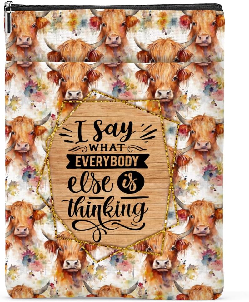 Funny Western Book Sleeve Book Cover Cow Print Stuff Western Stuff Accessories for Women Cow Lovers Cowgirl Bookish Book Lovers Gifts Book Protector with Zipper and Front Pocket Graduation Birthday