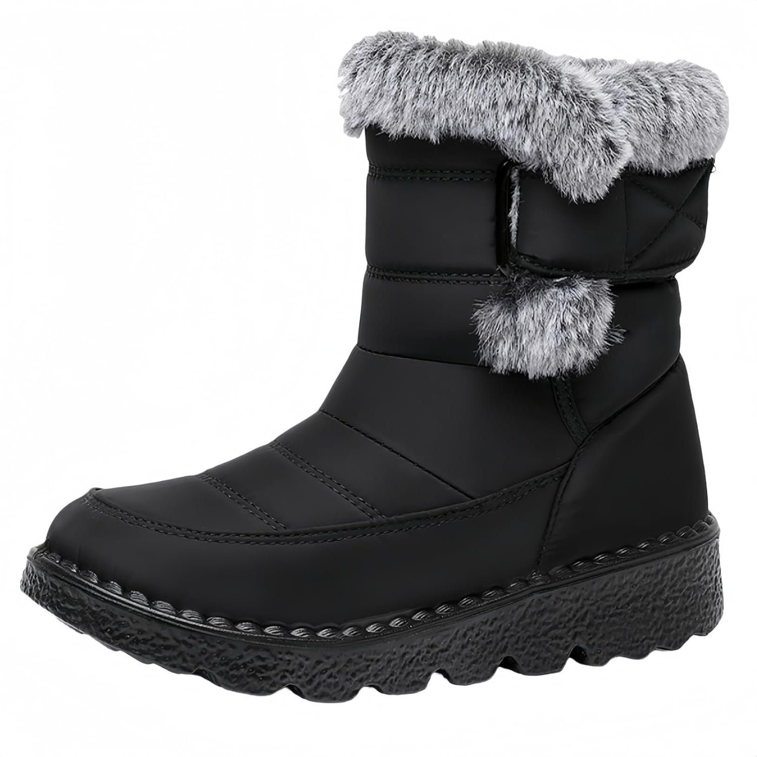 Womens Winter Snow Boots Waterproof Thermal Insulated Warm Mid-Calf Boots with Non-Slip PU Sole Adjustable Strap Closure Warm