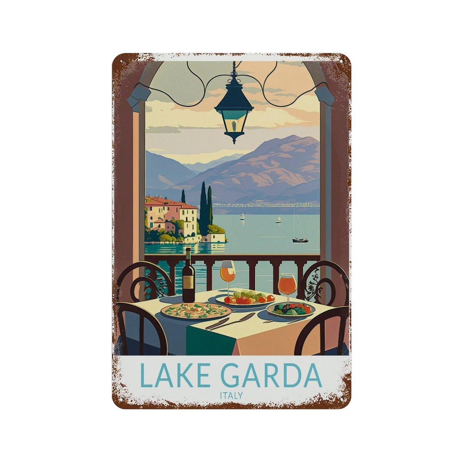 xiaoxiaoshen Lake Garda Travel Italy Italian Food And A (2) Wall Decor Art Metal Tin Poster Modern Home Decor Art Home Bar Shop Decorations Vintage Sign 30x20cm