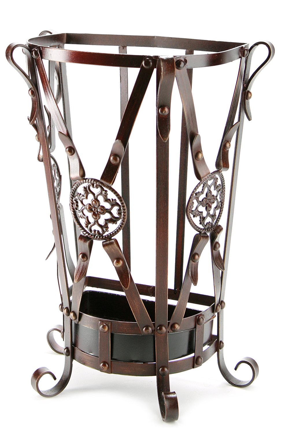 Super Quality Umbrella Stand, Umbrella Holder, Antique Look Metal, Entry Hallway Décor, Wallside Style, w/Removable Drip Tray, Model KXW6 (Red-Brown)
