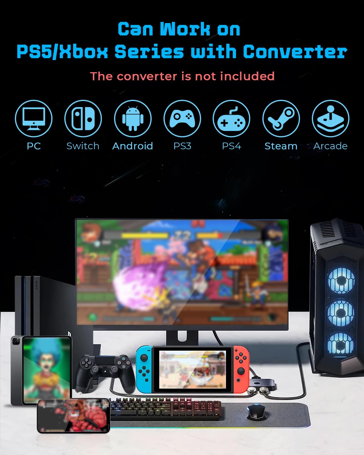 P12 All-Button - Teclado Controller para juegos con funciones RGB y turbo personalizadas, arcade stick fight stick teclado gaming para PC/Switch/PS4/PS3, compatible con intercambio en caliente y SOCD | Arcade Fight Stick Gaming Teclado para PC/Switch/PS4/