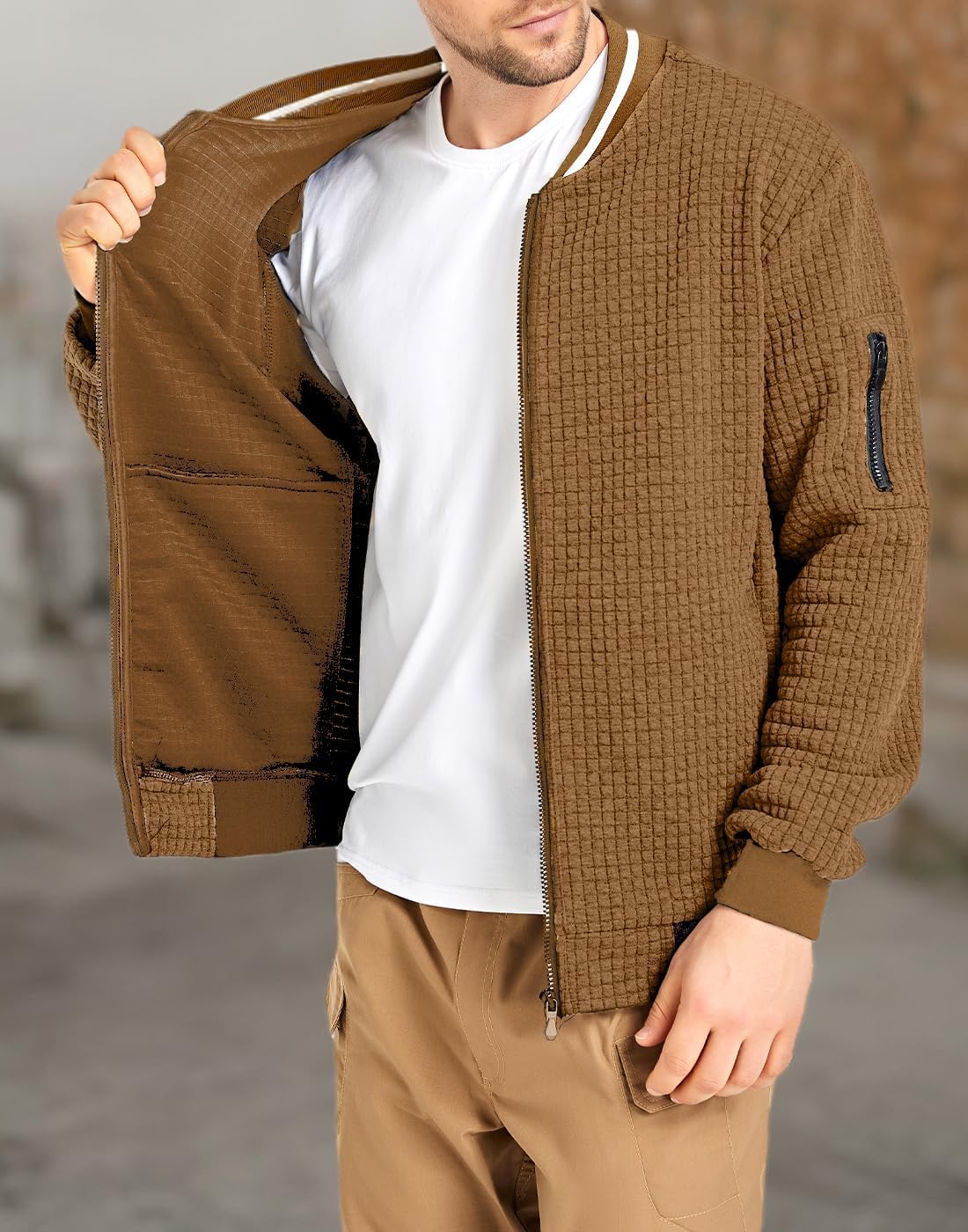 Mens Lightweight Jacket Casual Bomber Jacket Varsity Coat - Image 6