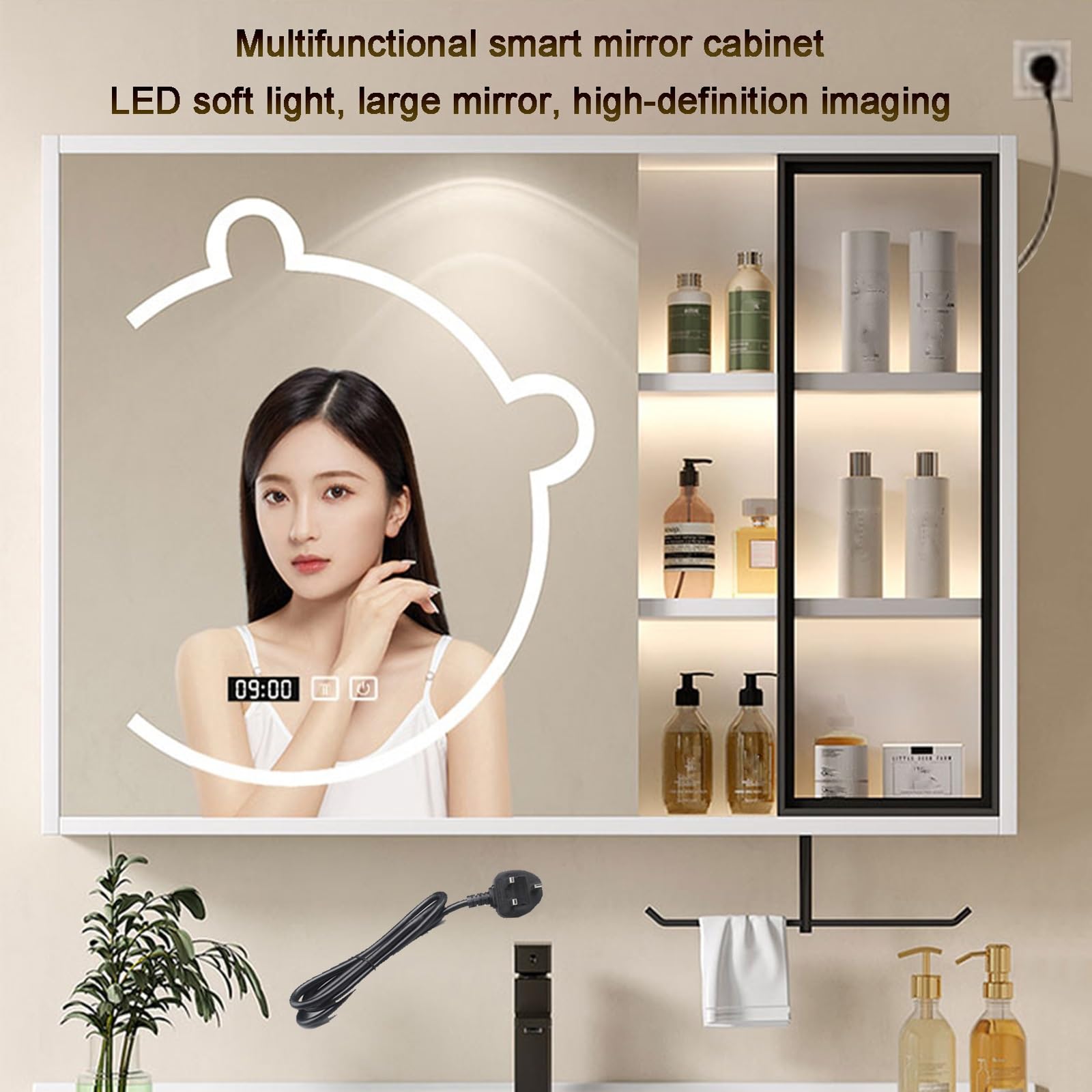 Armario con espejo de baño LED de 120 cm, color blanco, para guardar medicamentos con espejo, fácil montaje, diseño moderno, protección impermeable, ideal para artículos esenciales de baño