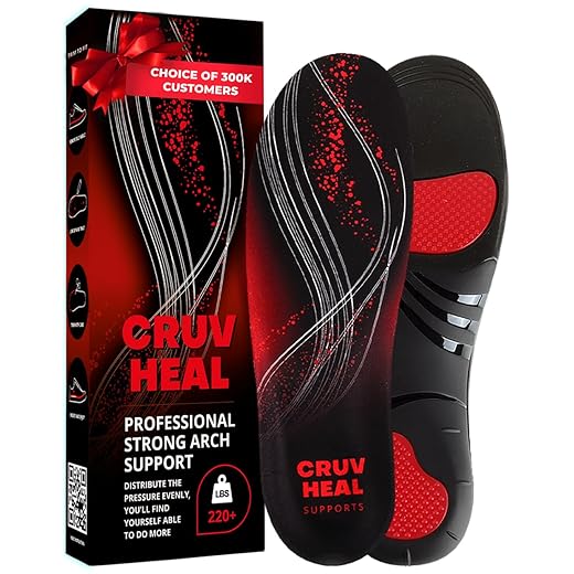 (Pro Grade) 220+ lbs Plantar Fasciitis High Arch Support Insoles Men Women - Orthotic Shoe Inserts for Arch Pain Relief - Boot Work Shoe Insole - Standing All Day Heavy Duty Support (M, Black)