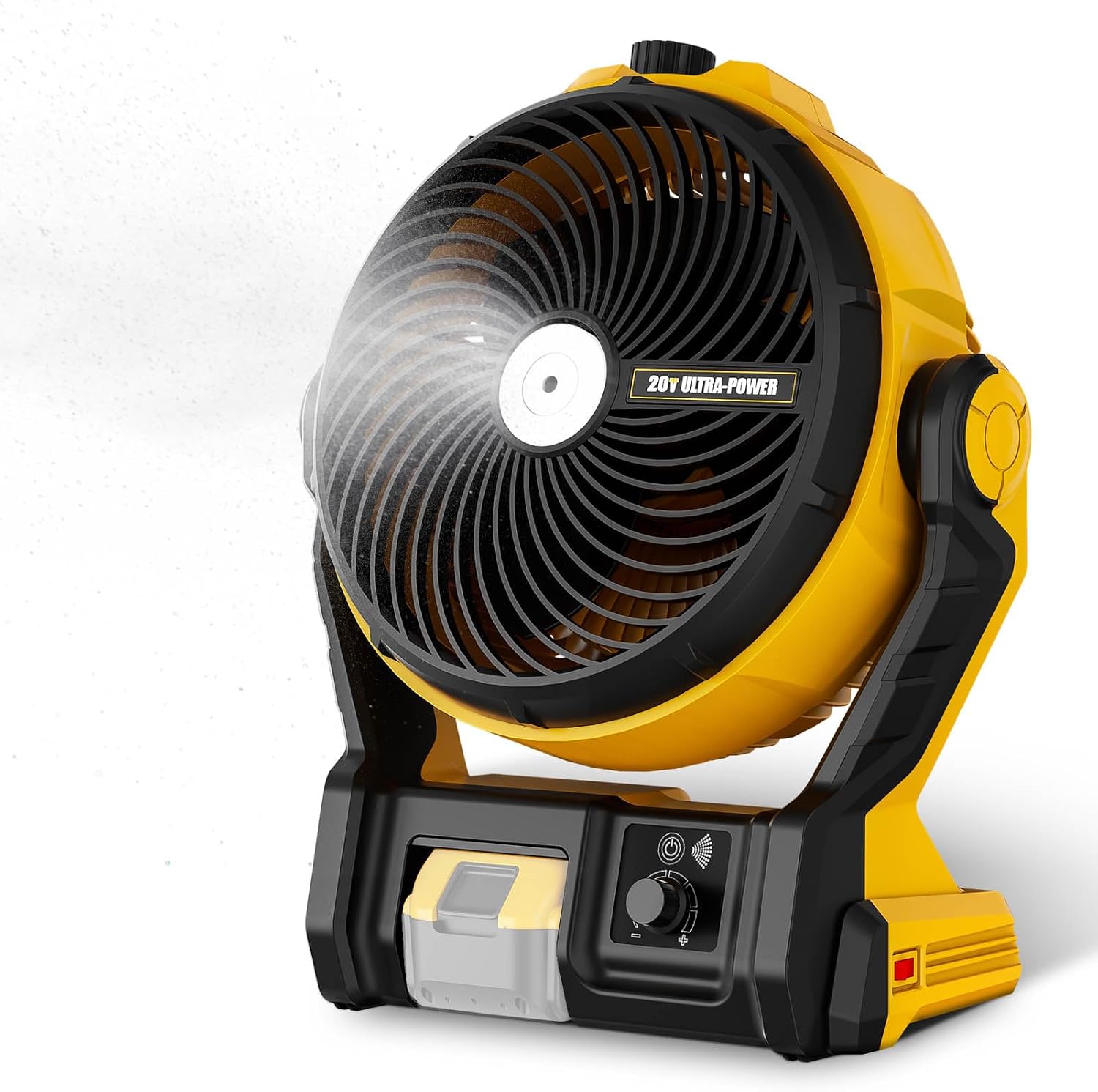 800CFM 11.5" Jobsite Misting Fan, Battery Powered for DeWalt 20V