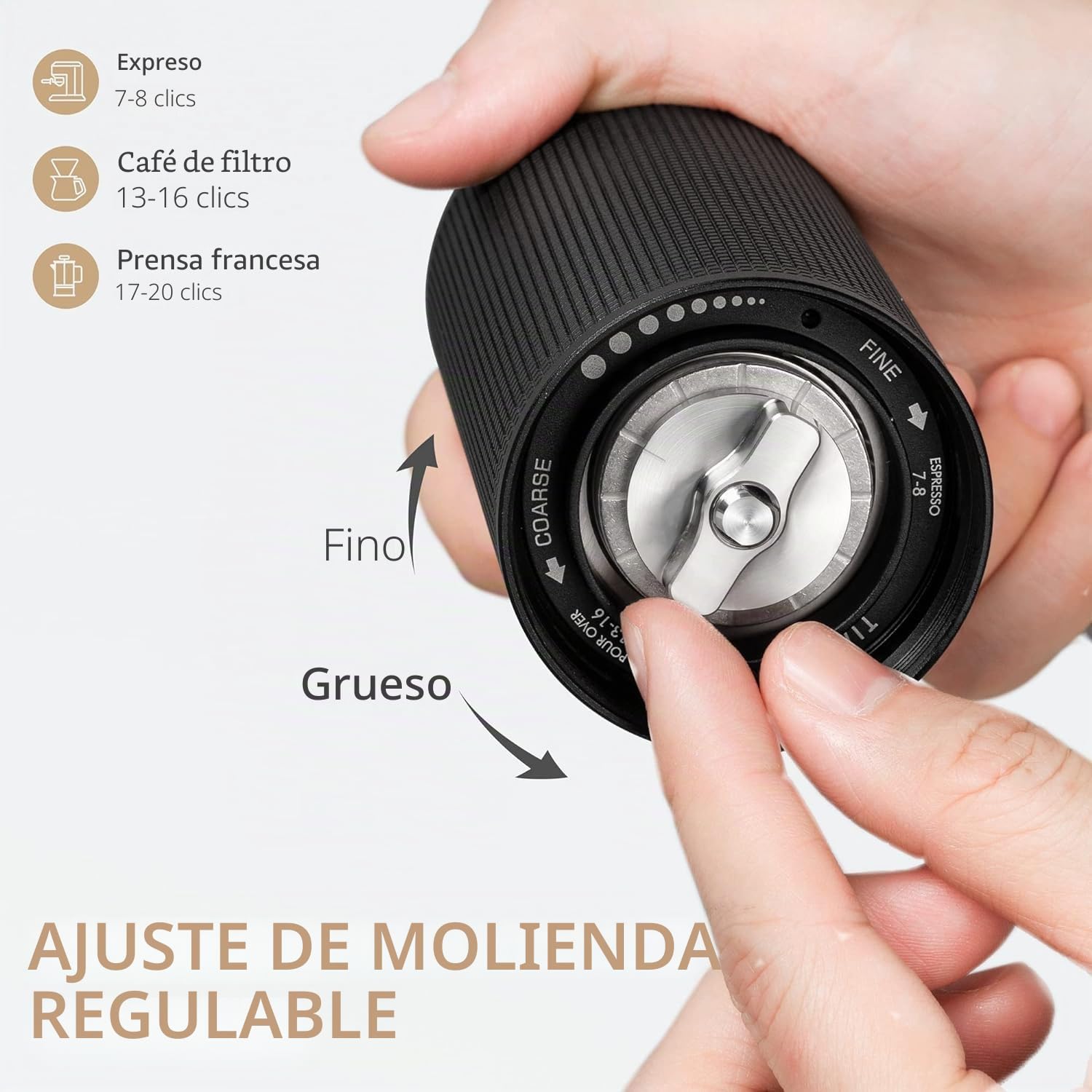 TIMEMORE Chestnut C3S - Molinillo de café manual con rebaba cónica S2C de acero inoxidable, cuerpo totalmente metálico, ajuste ajustable para espresso/vertido/prensa francesa, capacidad de 25 g