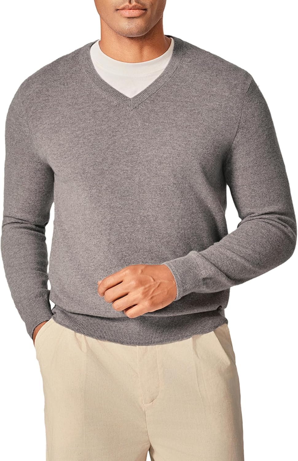 KVSS Men's V-Neck 100% Pure Cashmere Sweater, Pullover Cashmere Sweaters for Mens | Luxury from Inner Mongolia