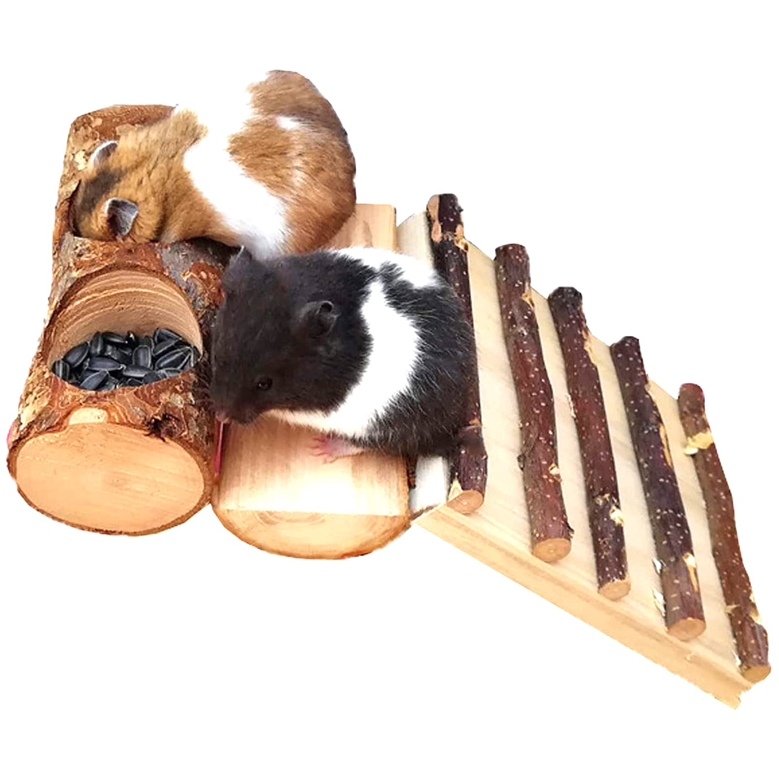 TAME 3 in 1 Hamster Feeder Hamster Wooden Feeding Set, Wooden Platform Climbing Ladders for Gerbil Guinea Pig Rat Chinchilla Toys