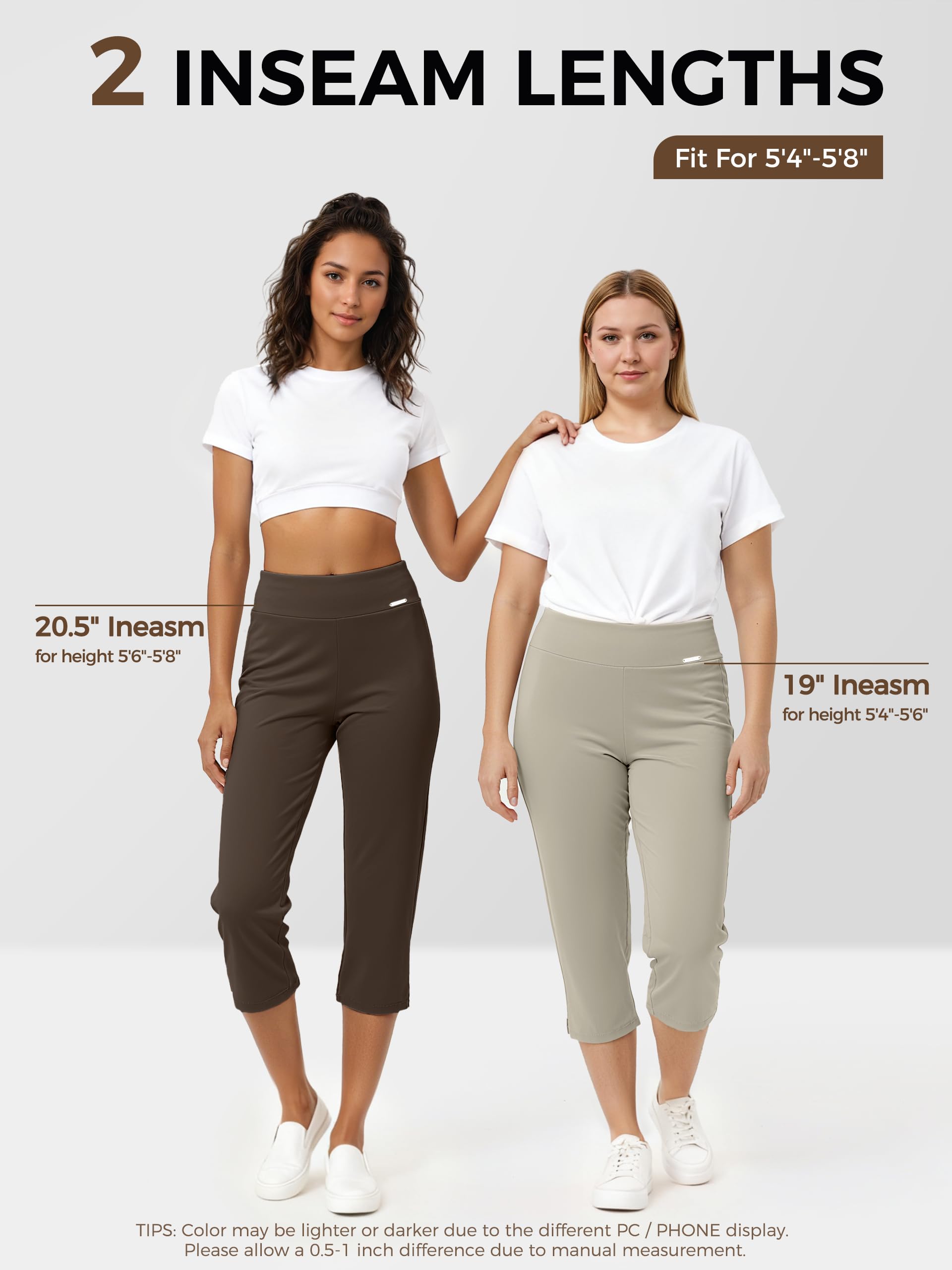 Tapata Pantaloni Donna 3/4 Vita Alta Elastico Tinta Unita Casual Estivi Comodi