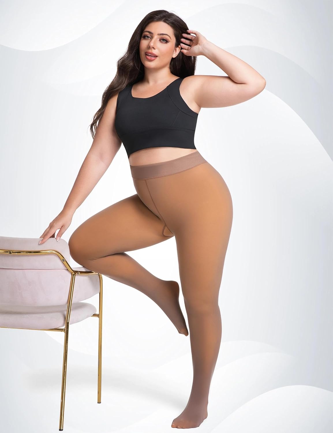 Plus Size Fleece Lined Tights Women Sheer Warm Pantyhose Leggings Fake Translucent Thermal Winter Thick Large Tights - Image 4