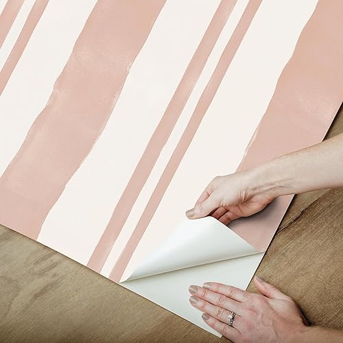 Miniatura 6 de Mr. Kate RoomMates Winston RMK12783PLW - Papel tapiz de acuarela con rayas de durazno