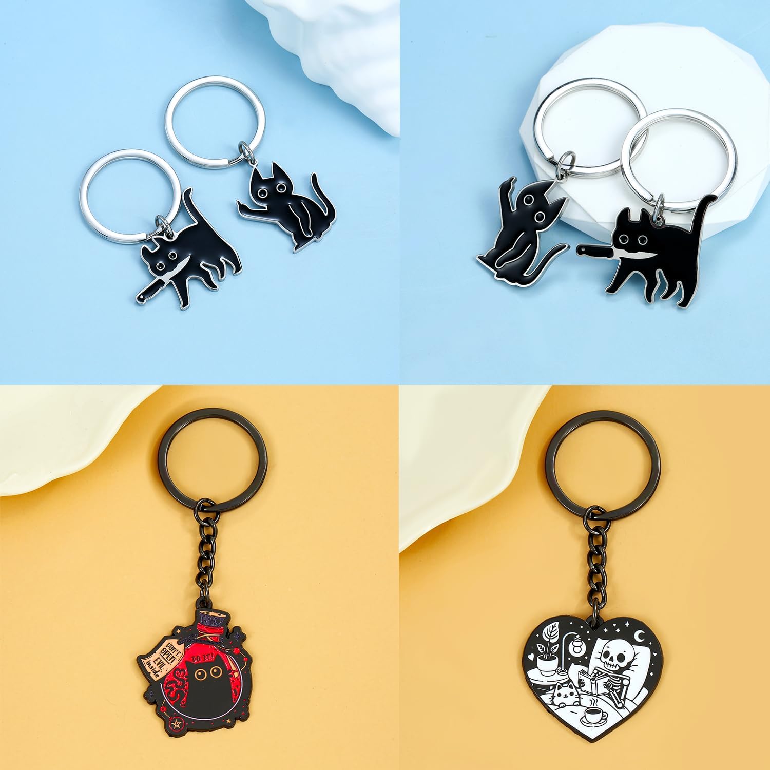 Cute Cat Keychain Black Cat Cool Stuff Cute Funny Gifts for Women Men Cute Keychain Friendship Gift - Image 2