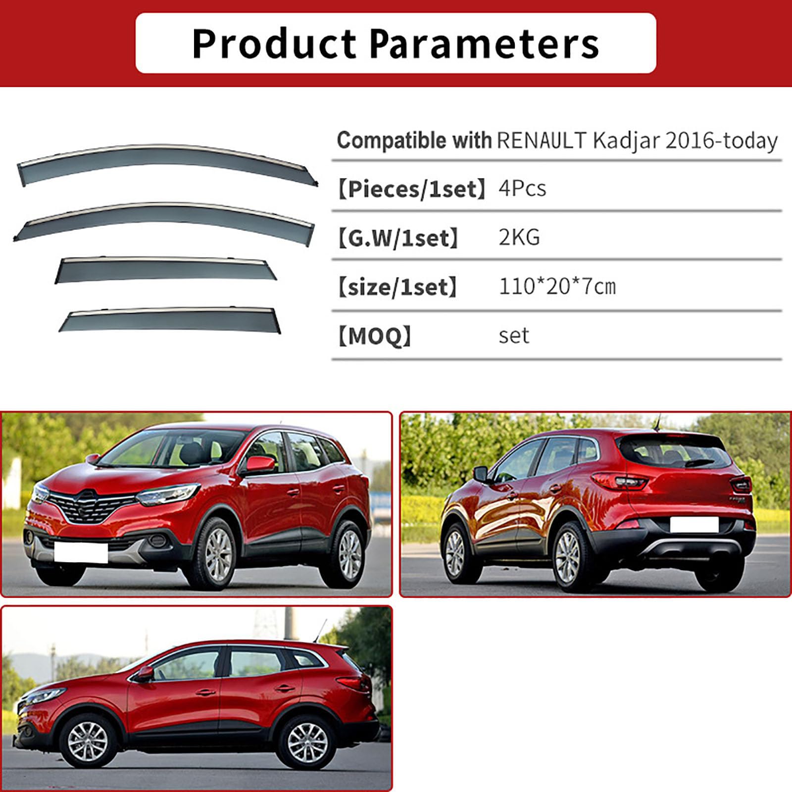 Compatibile per Renault Kadjar 2016-2022+, 4 Pezzi Protezioni Antipioggia per Finestrini Laterali Auto Visiera Scudo Meteorologico Deflettore Vento