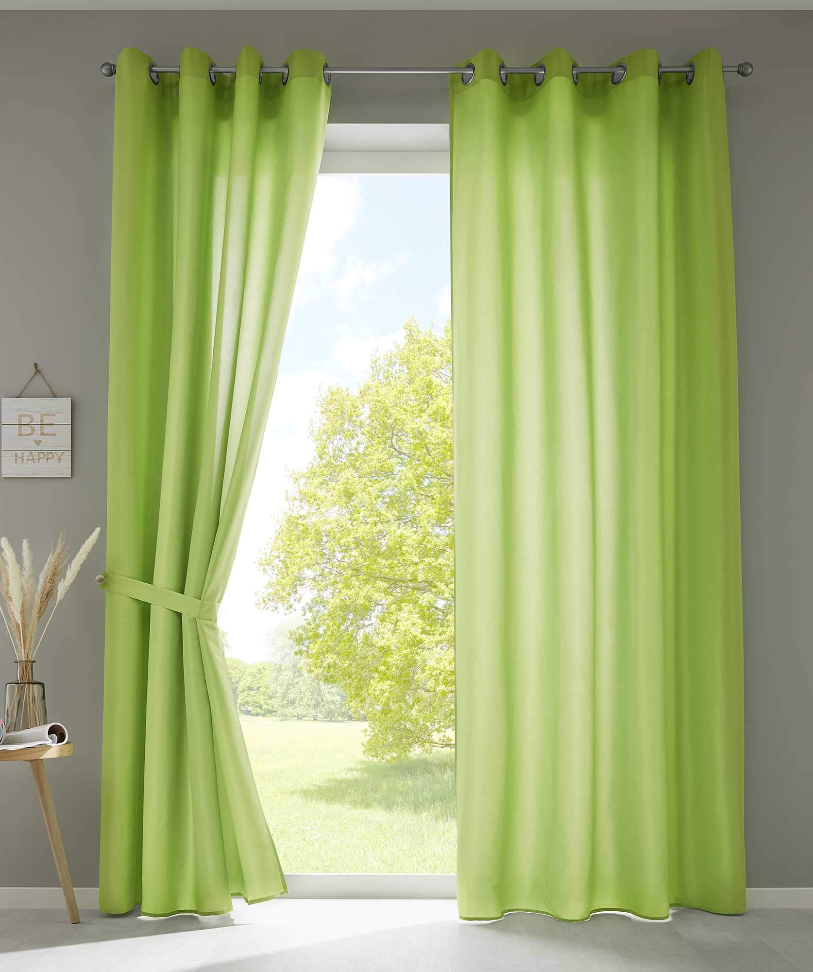 Gardinenbox 2er Set Vorhänge Schal Ösen »Berlin« HxB 245x140 cm Apfelgrün Blickdicht Microsatin Lichtdurchlässig Uni Matt, 20405N2