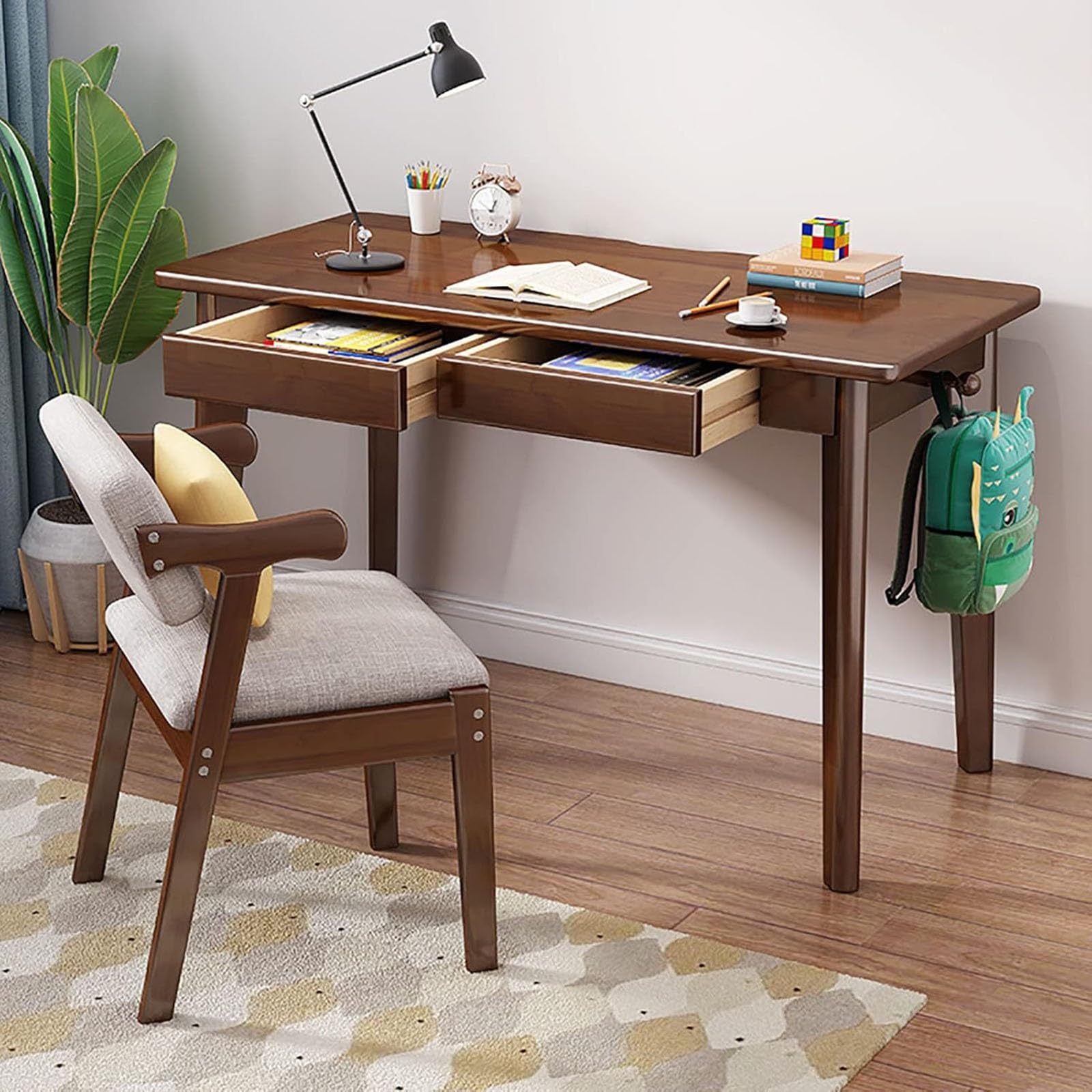 Petit bureau de travail en bois massif marron gain de place pour bureau à domicile