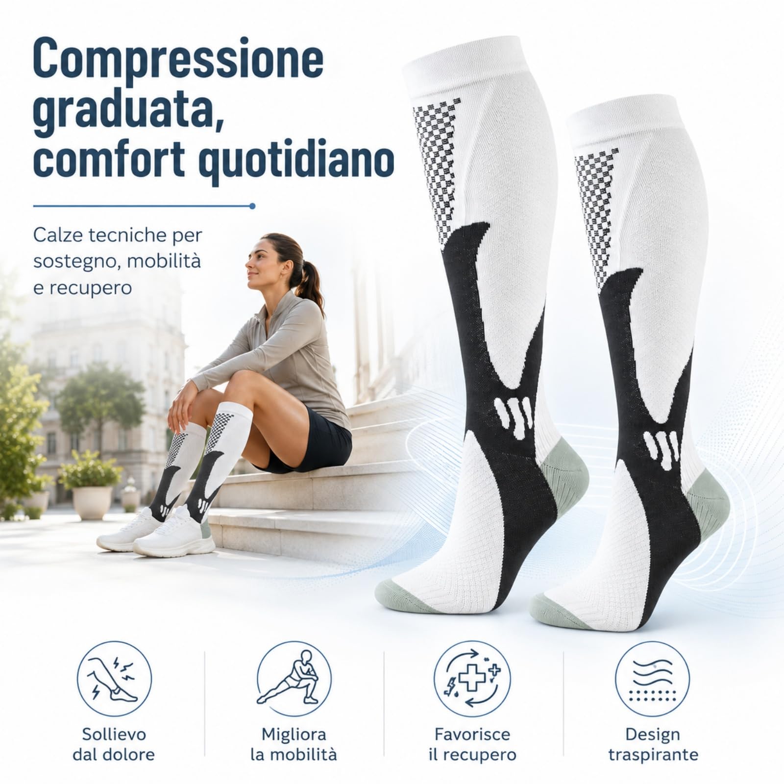 Calze Nursiv Compressione Graduale 20-30 mmHg Uomo e Donna, Calze Compressione Lunghe Traspiranti con Supporto per Polpacci e Caviglie, Ideali per Lavoro, Viaggi, Sport