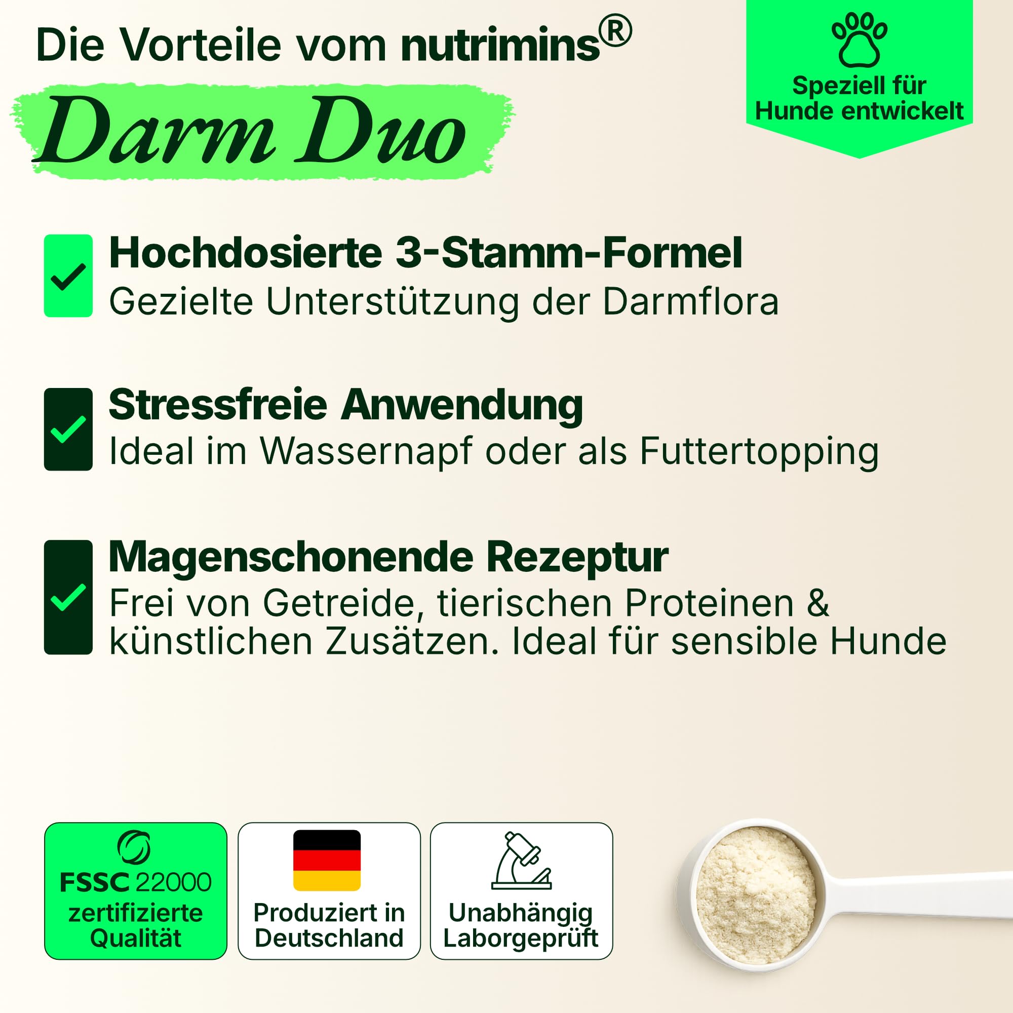 Probiotika & Präbiotika für Hunde Pulver – HOCHDOSIERT – Kann bei Darmflora Aufbau, Magen-& Darmkur, Grasfressen unterstützen – Mit Akazienfaser & 3 Stämmen – 150g Pulver – Reicht bis zu 10 Monate