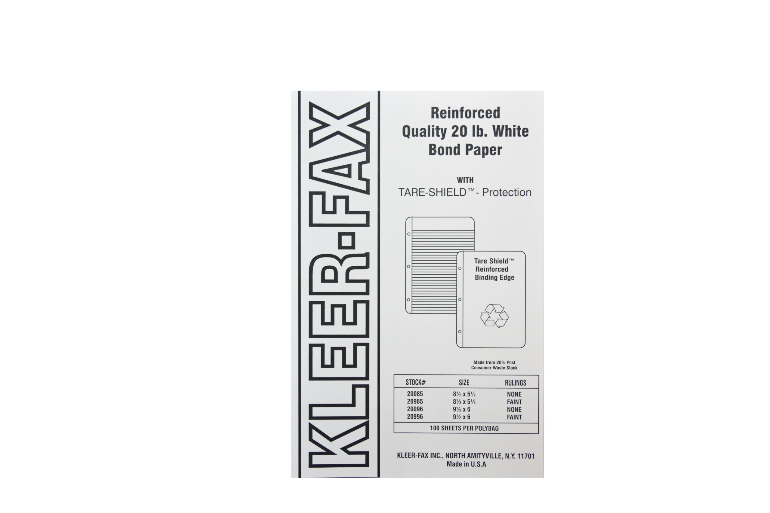 Kleer-Fax Tare-Shield Mylar Reinforced Filler Paper, 0.8cm Ruled, 50 White Offset, 22cm x 14cm , 100 Sheets per Pack (20985)
