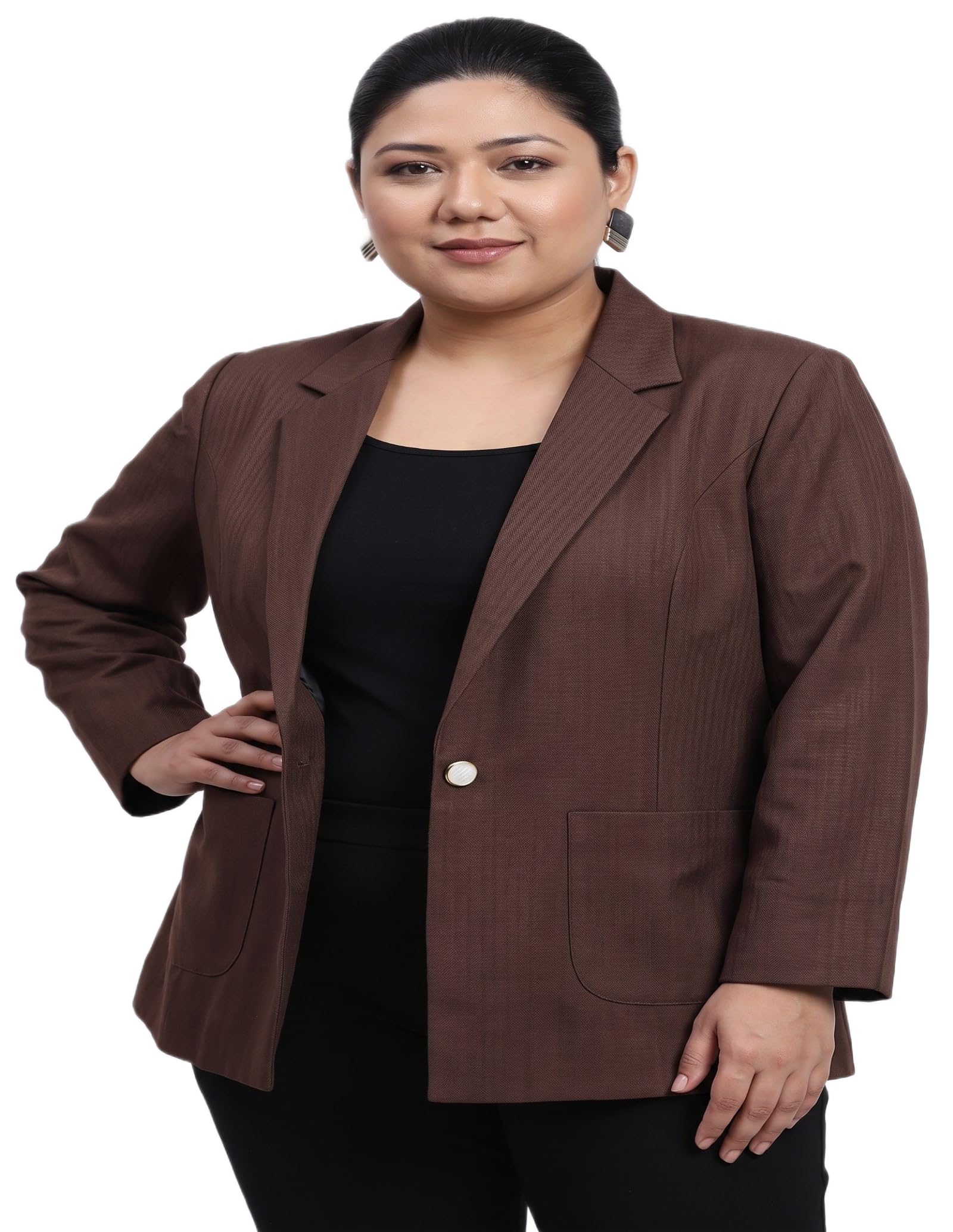 maykr Women's Premium Plus Size Brown Formal Blazer-picture-33