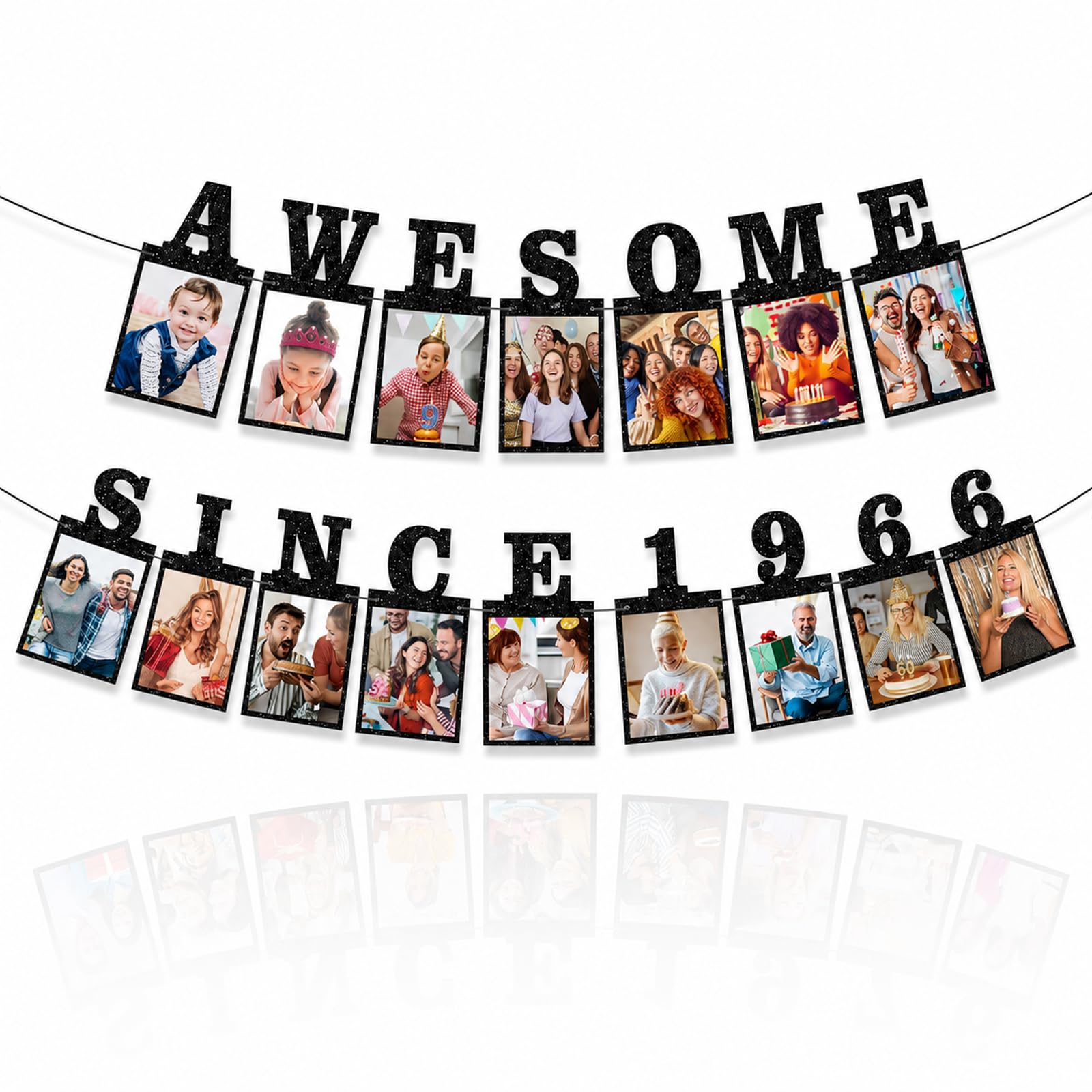Geukmun 60th Birthday Decorations Banner Photo Sign Black Glitter Men Women