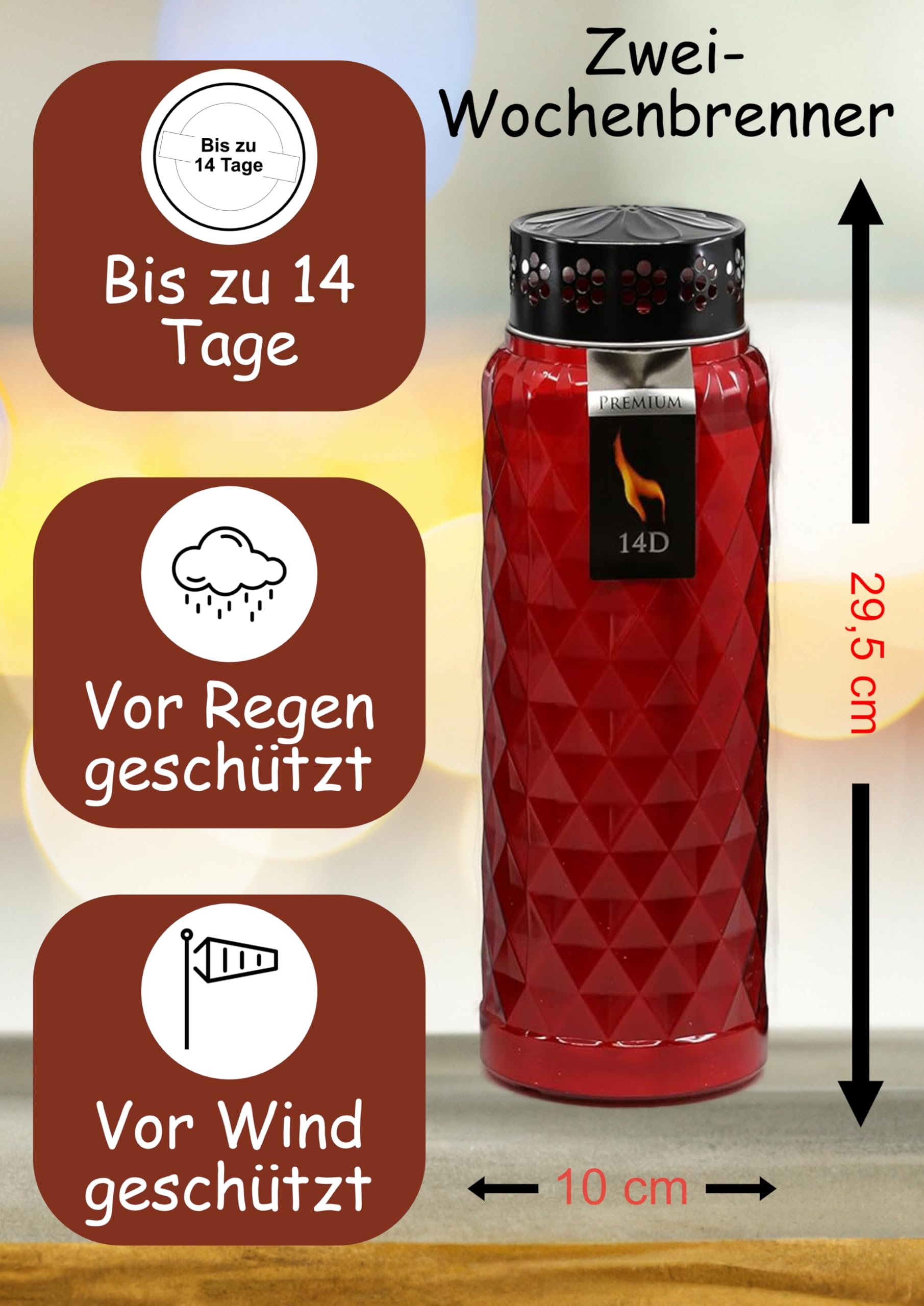 8 St. Zwei Wochenbrenner, Grabkerzen, Brenndauer bis 14 Tage, Grabkerze, Grablampe, Grablicht