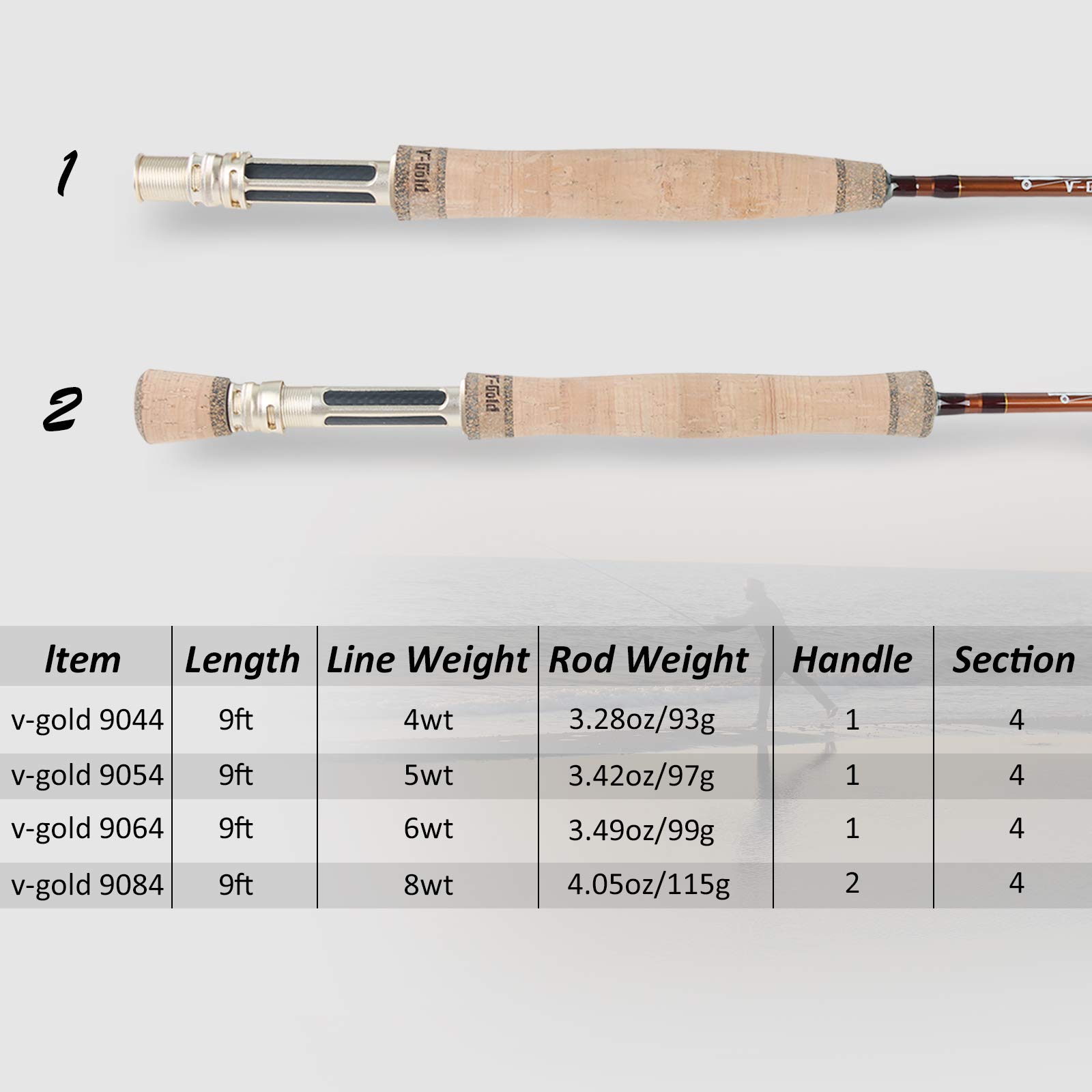 SPRINTON MAXIMUNCATCH V-Gold Fliegenrute IM12 Graphit 4 Teile Fliegenfischen Rute mit Cordura Rohr Angelrute in 4/5/6/8wt