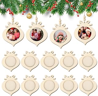 COCHIE Wooden Christmas Photo Ornaments Crafts to Paint for Christmas Tree Decorations, Color Your Own Xmas Picture Frame Hanging Ornament Craft for Painting Set of 10 (Christmas Ball B)