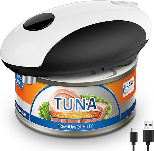 Abrelatas eléctrico recargable por USB - Funciona con batería, operación automática de un toque, soporte magnético para tapa y corte de borde suave,