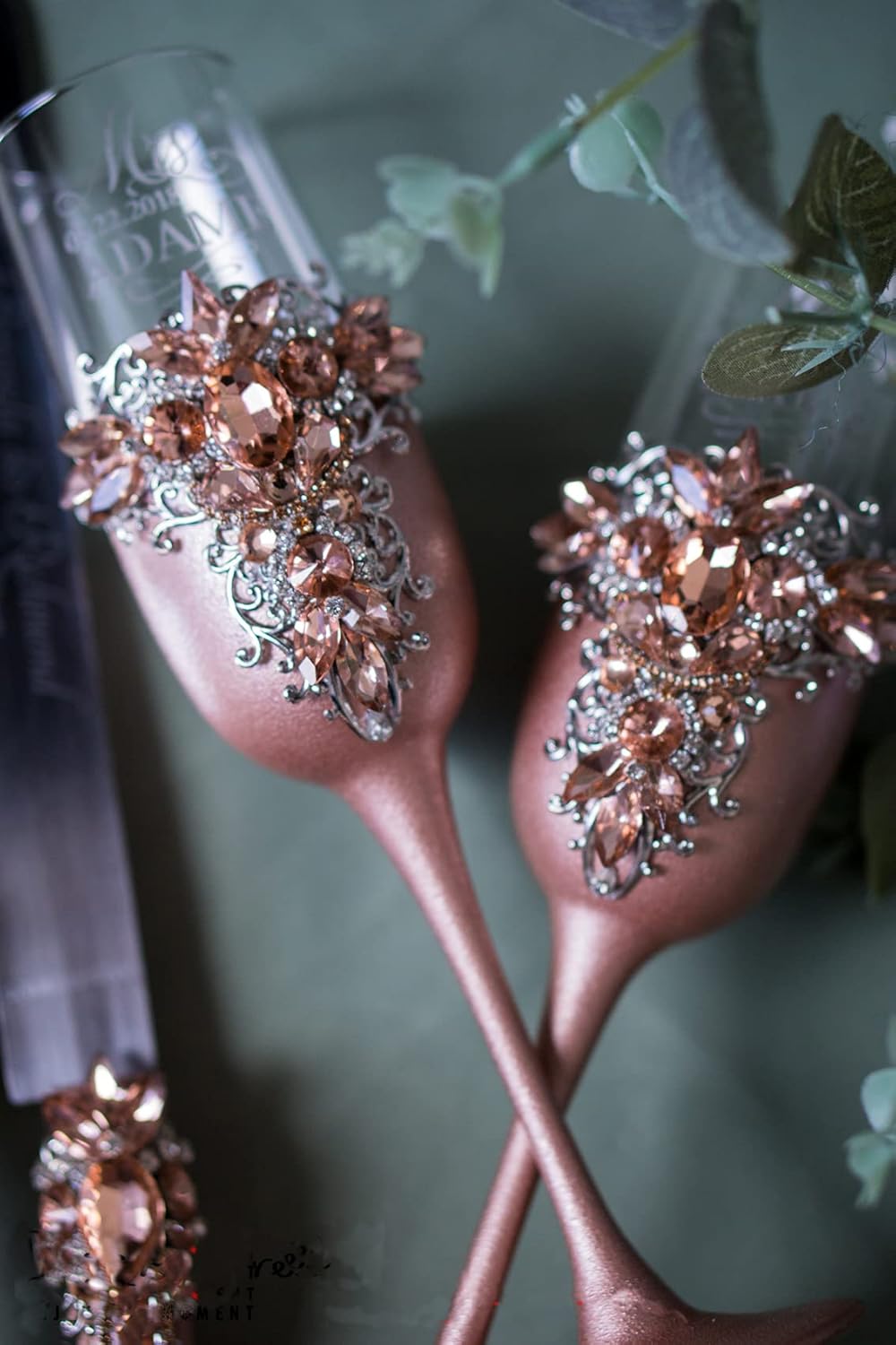 Rose Gold Wedding Flutes and Cake Server Sets - Wedding Decor - Rose Gold Champagne Flutes - Wedding Cake Cutting Set - Wedding Anniversary Gift