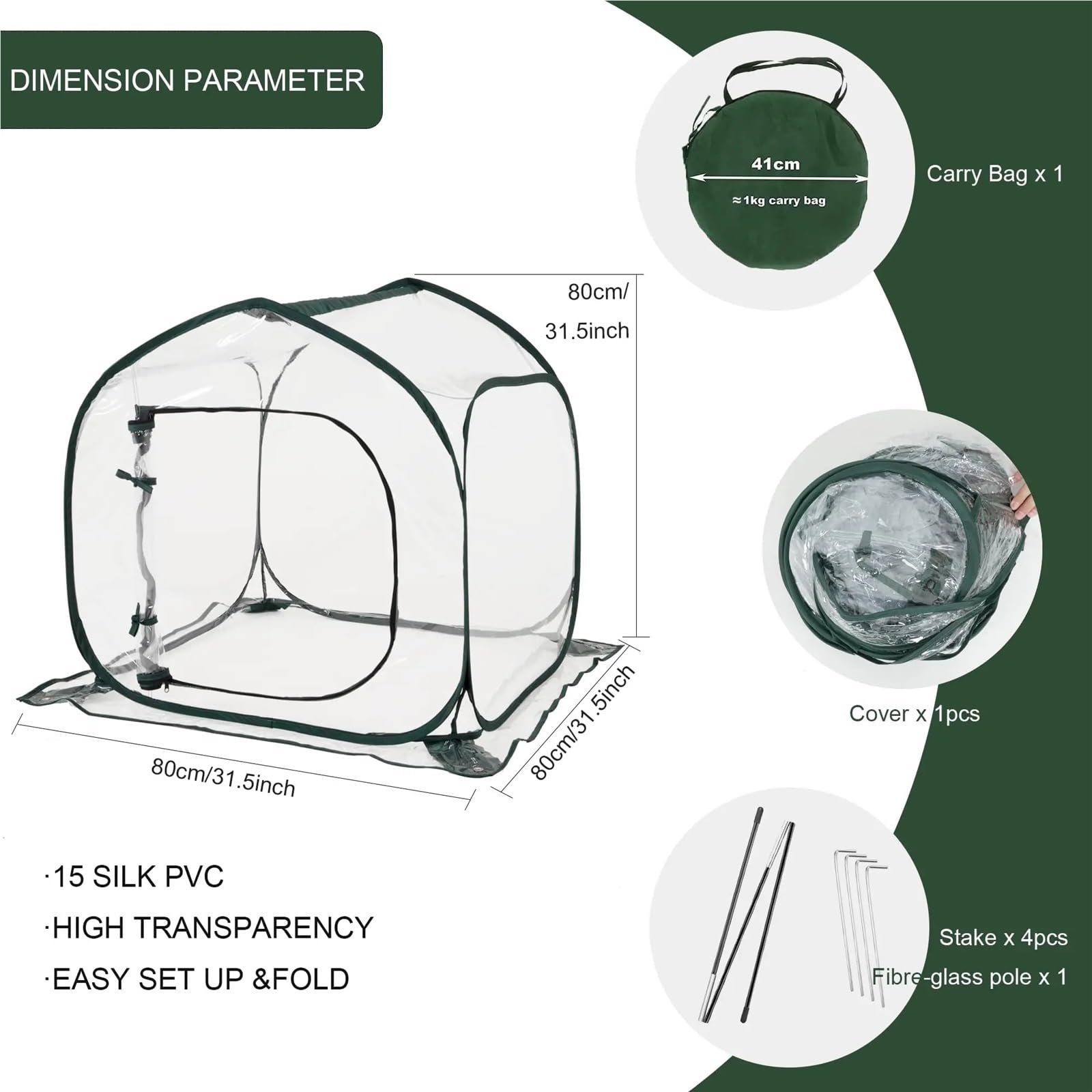 Serra pieghevole trasparente a scomparsa con borsa portaoggetti for giardini interni ed esterni, portatile, di grandi dimensioni