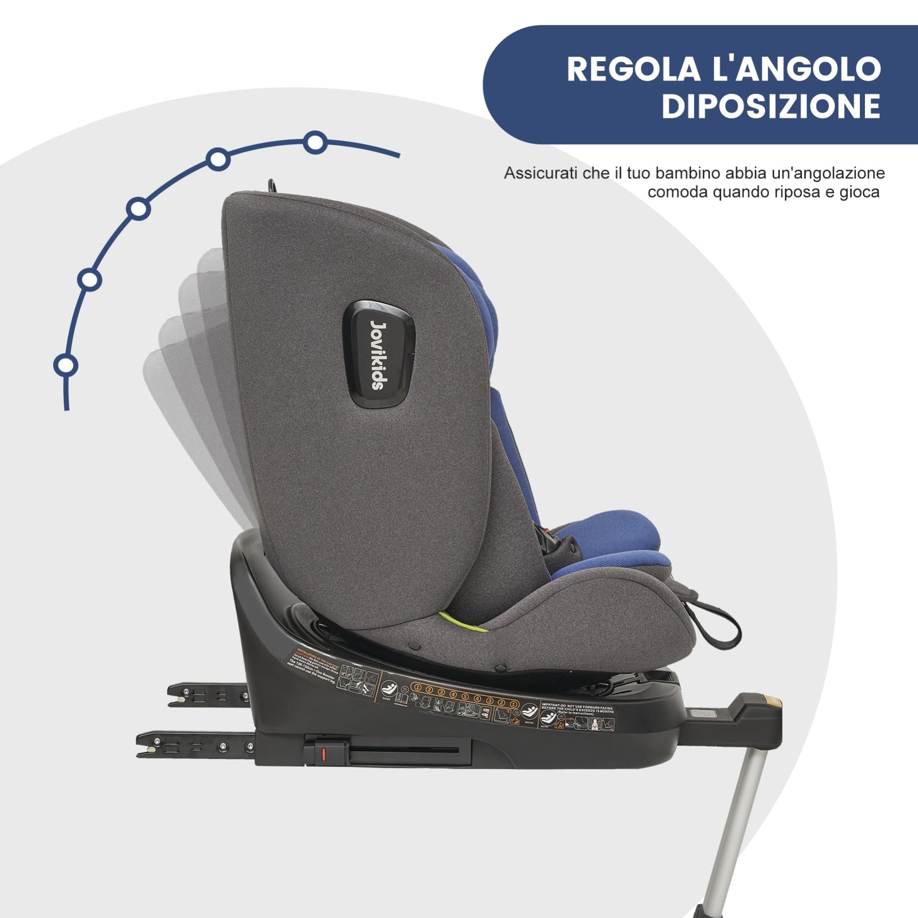 Jovikids i-Size Seggiolino Auto 0-36kg, 360°Girevole Ovetto Neonato Auto con Isofix e Gambe di Supporto 40-150cm dalla Nascita a Circa 12 anni (Blu)